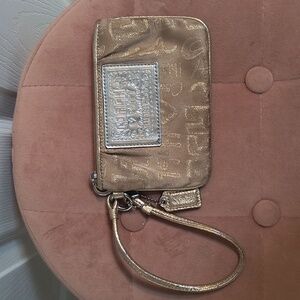 Coach Poppy Gold and Silver Metallic Wristlet